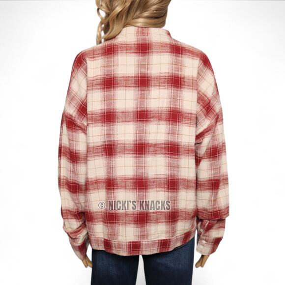 AG Adriano Goldschmied Smith Shirt Jacket in Natural/Tannic Red Plaid Size M - Picture 6 of 11